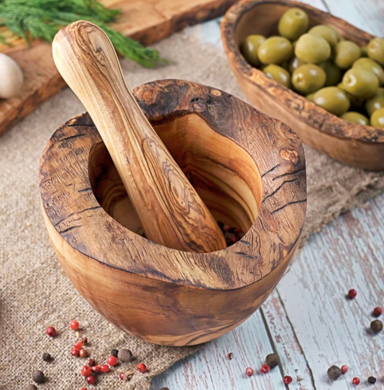 Rustic Mortar Olive Wood Mortar & Pestle Set